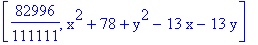 [82996/111111, x^2+78+y^2-13*x-13*y]